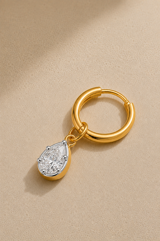 Vittoria Silver & Gold Teardrop Charm Huggie – 11mm