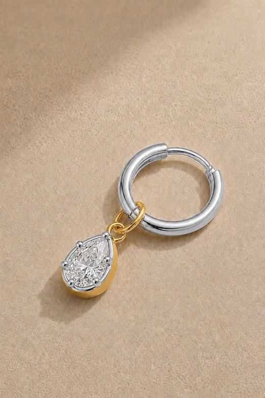 11mm Silver Huggie Earring Set With Vittoria Silver & Gold Charm