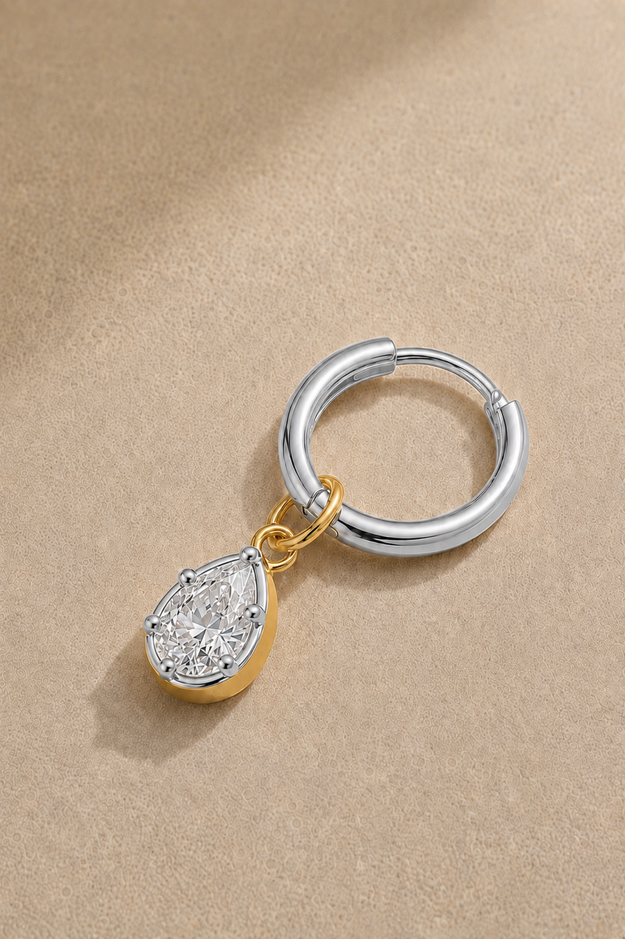 11mm Silver Huggie Earring Set With Vittoria Silver & Gold Charm
