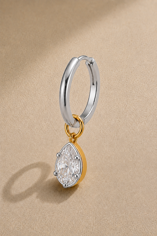 12.5mm Silver Huggie Earring Set With Vittoria Silver & Gold Charm