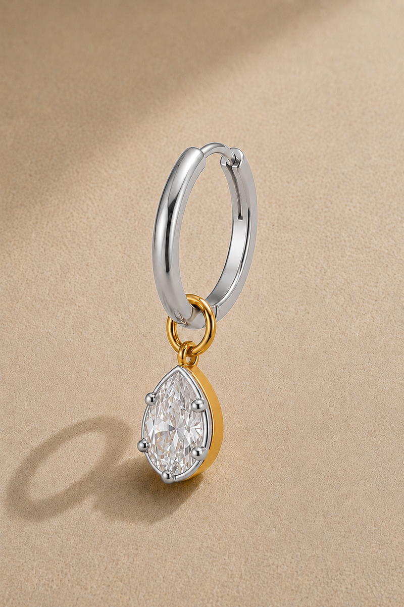 12.5mm Silver Huggie Earring Set With Vittoria Silver & Gold Charm