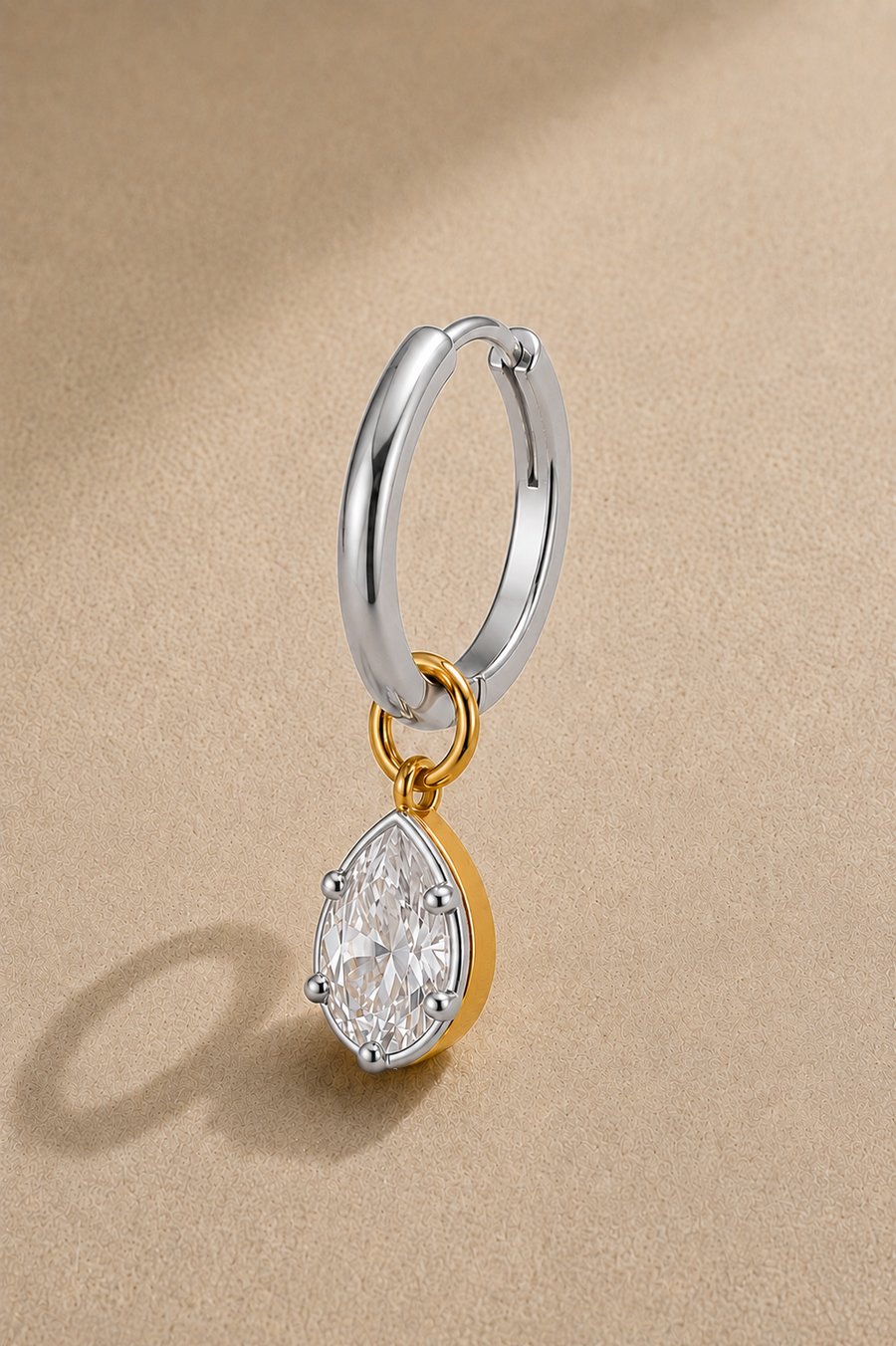 12.5mm Silver Huggie Earring Set With Vittoria Silver & Gold Charm