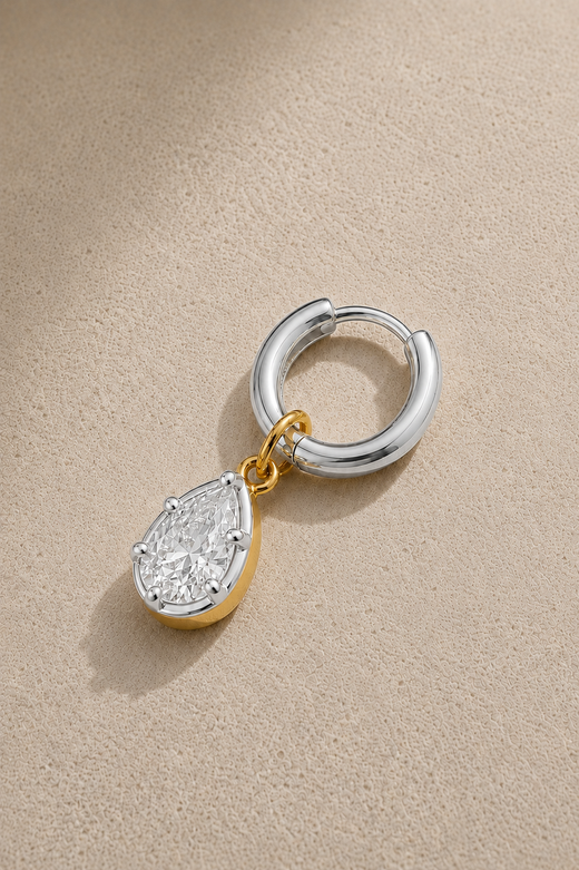6.5mm Silver Huggie Earring Set With Vittoria Silver & Gold Charm