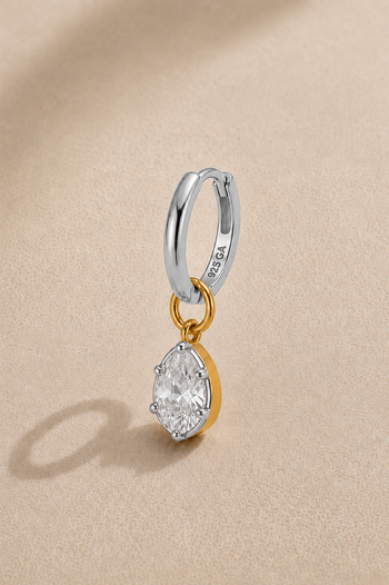 8.5mm Silver Huggie Earring Set With Vittoria Silver & Gold Charm