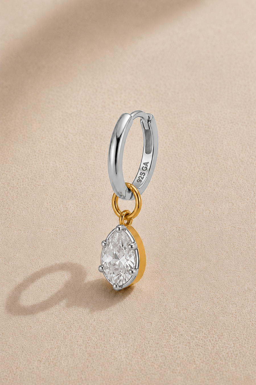 8.5mm Silver Huggie Earring Set With Vittoria Silver & Gold Charm