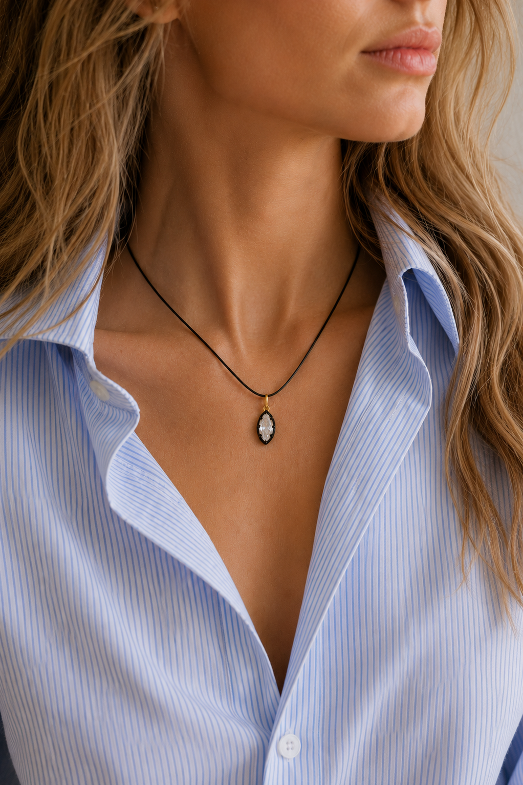 Vittoria Marquise Cord Necklace Bundle with black cord and gold black charm