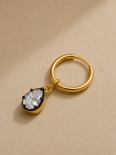12.5mm gold huggie earring with Vittoria black rhodium teardrop crystal charm