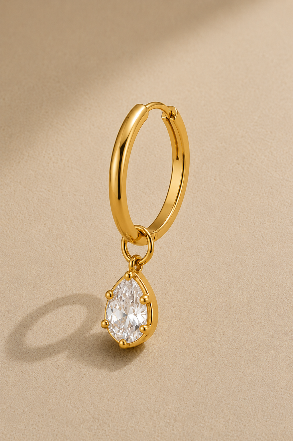 12.5mm gold huggie earring with Vittoria gold teardrop crystal charm