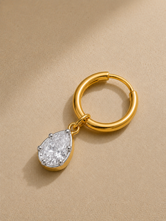 12.5mm gold huggie earring with Vittoria silver and gold teardrop crystal charm