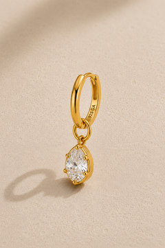 8.5mm gold huggie earring with Vittoria gold teardrop crystal charm