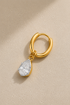 8.5mm gold huggie earring with Vittoria silver and gold teardrop crystal charm