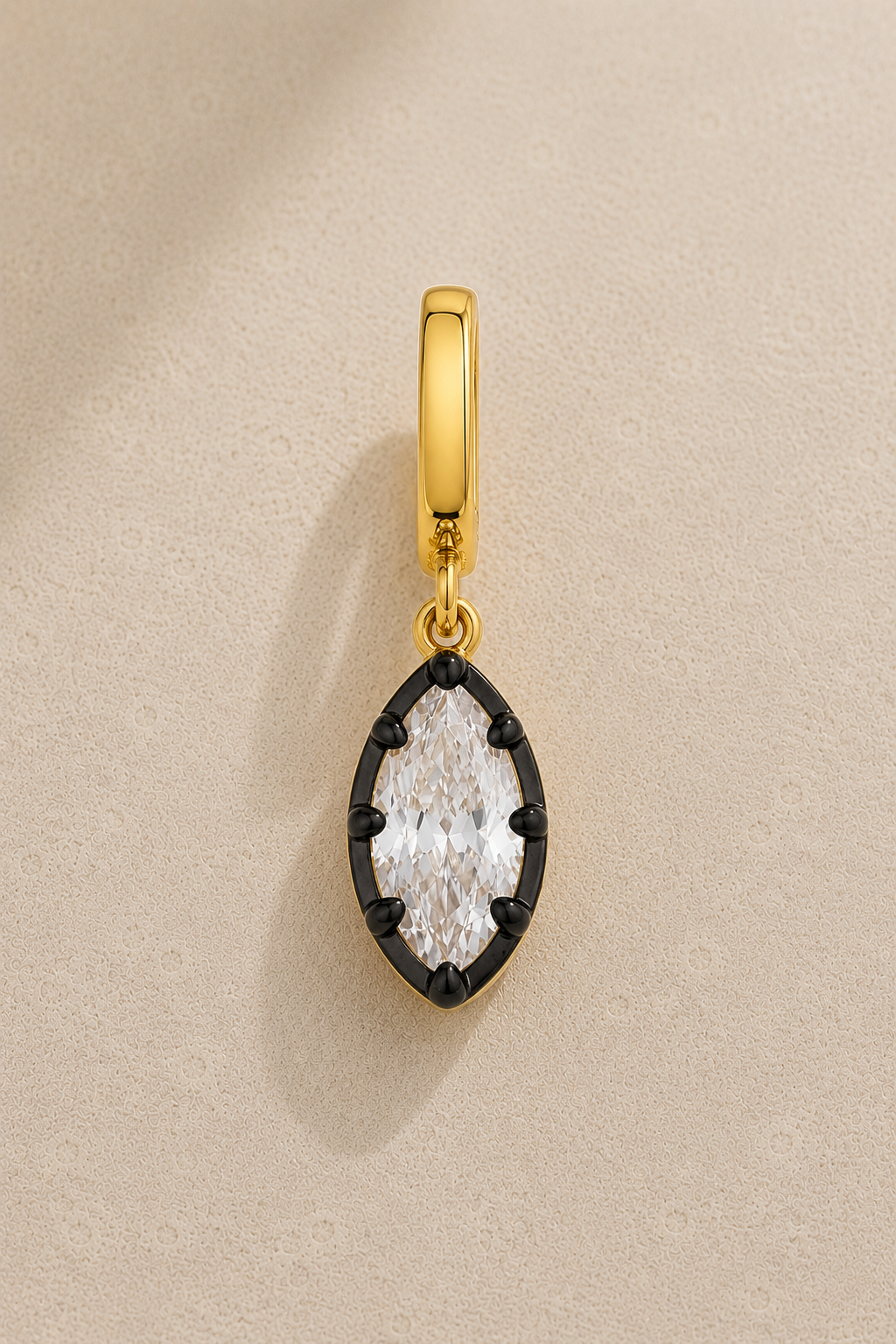 Vittoria gold and black marquise hook charm with clear faceted crystal