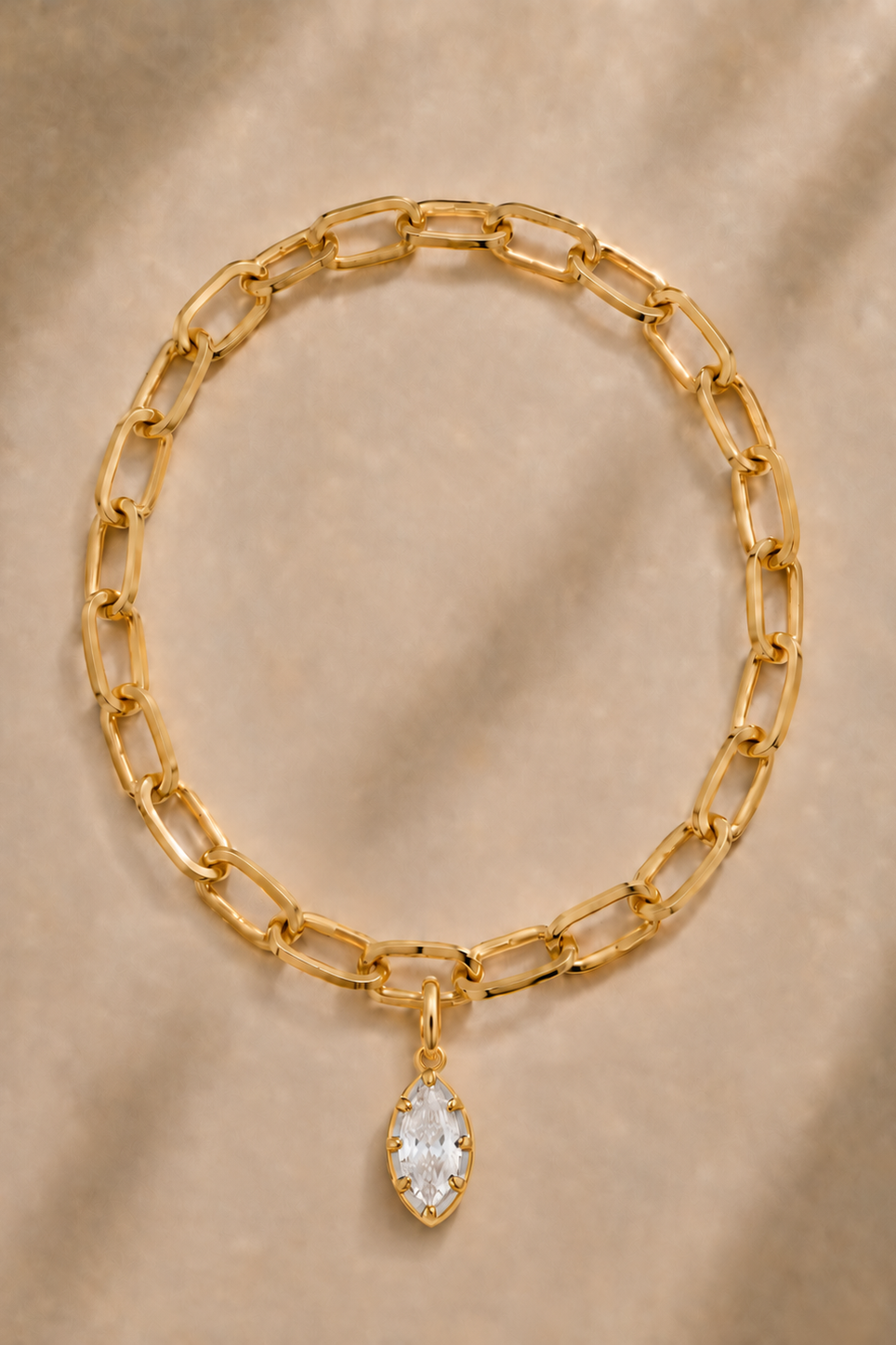 Cara chunky gold bracelet with Vittoria gold marquise crystal charm