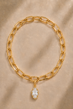 Cara chunky gold bracelet with Vittoria gold marquise crystal charm