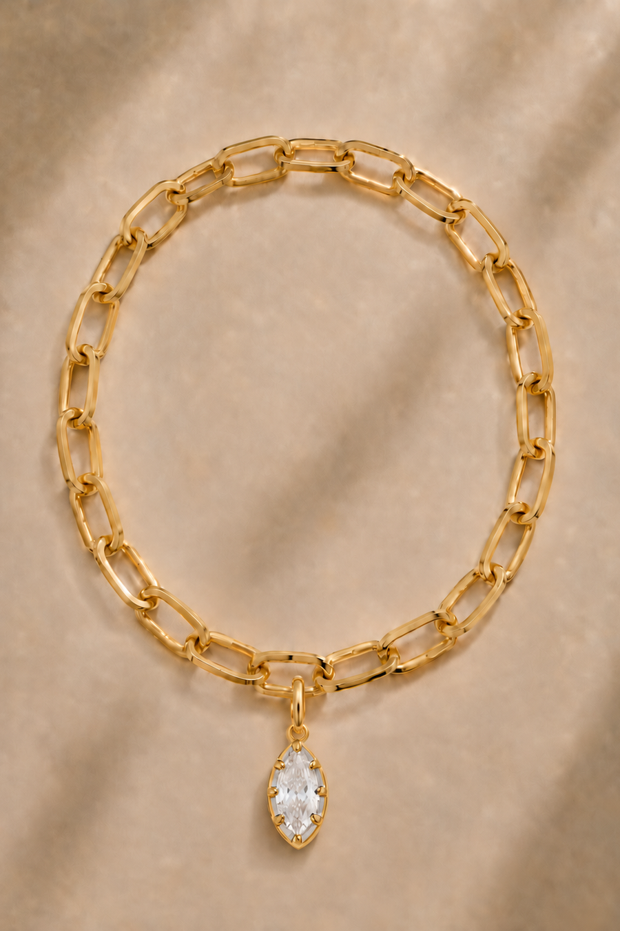 Cara chunky gold bracelet with Vittoria gold marquise crystal charm