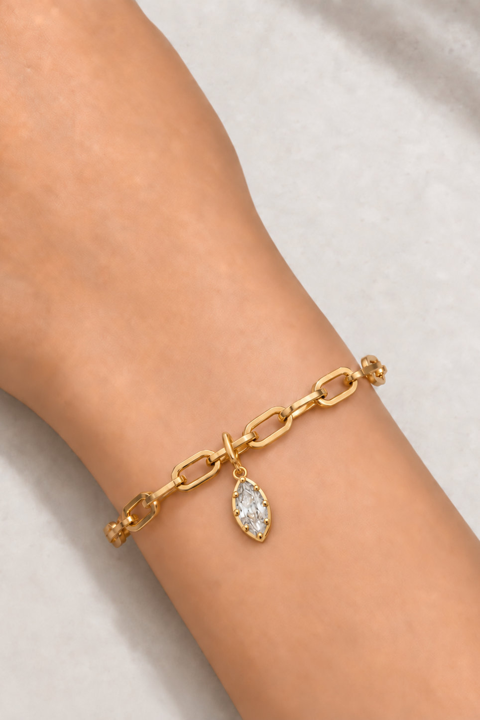 Cara chunky gold bracelet with Vittoria gold marquise crystal charm