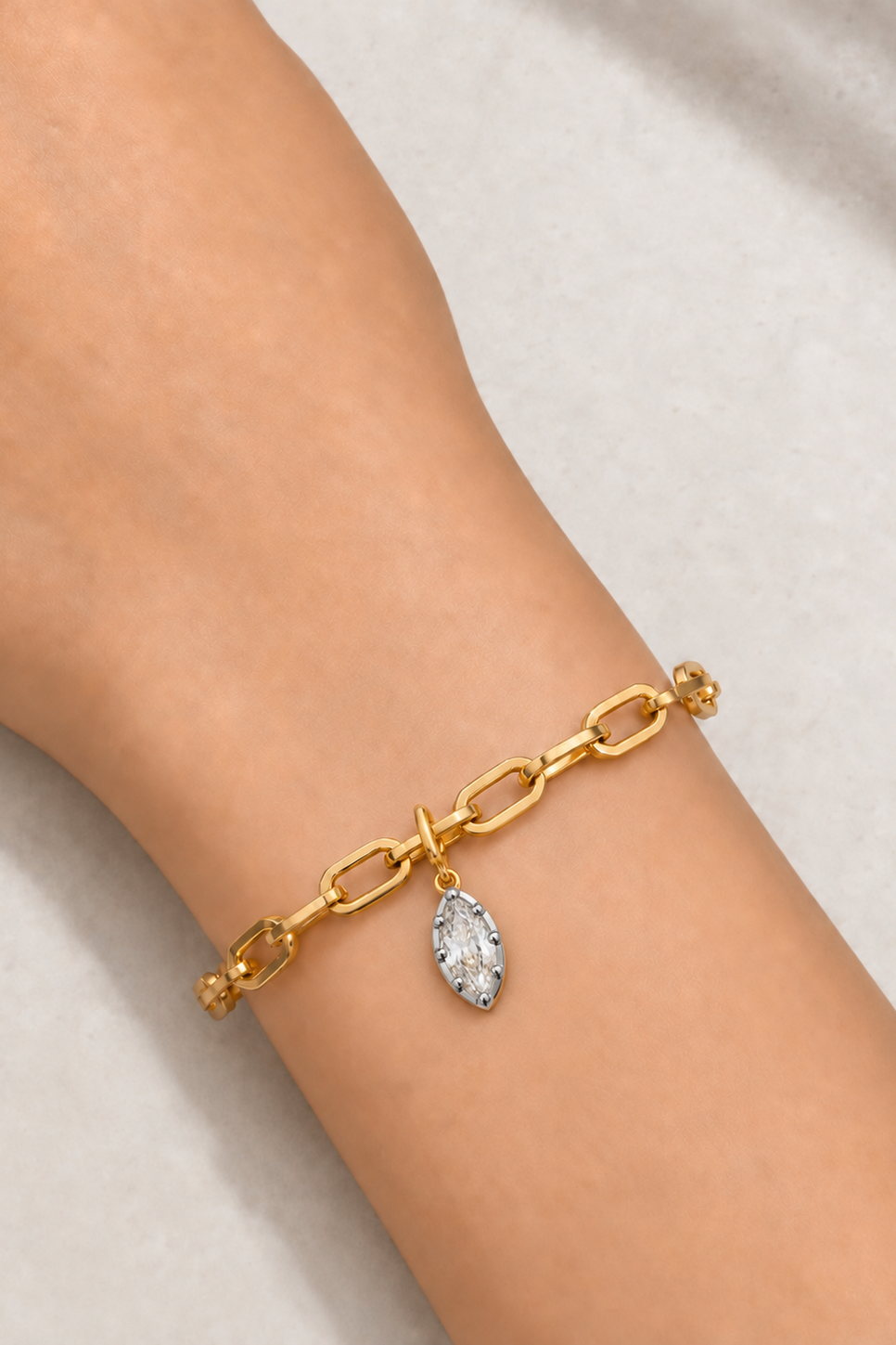 Cara chunky gold bracelet with Vittoria silver and gold marquise crystal charm