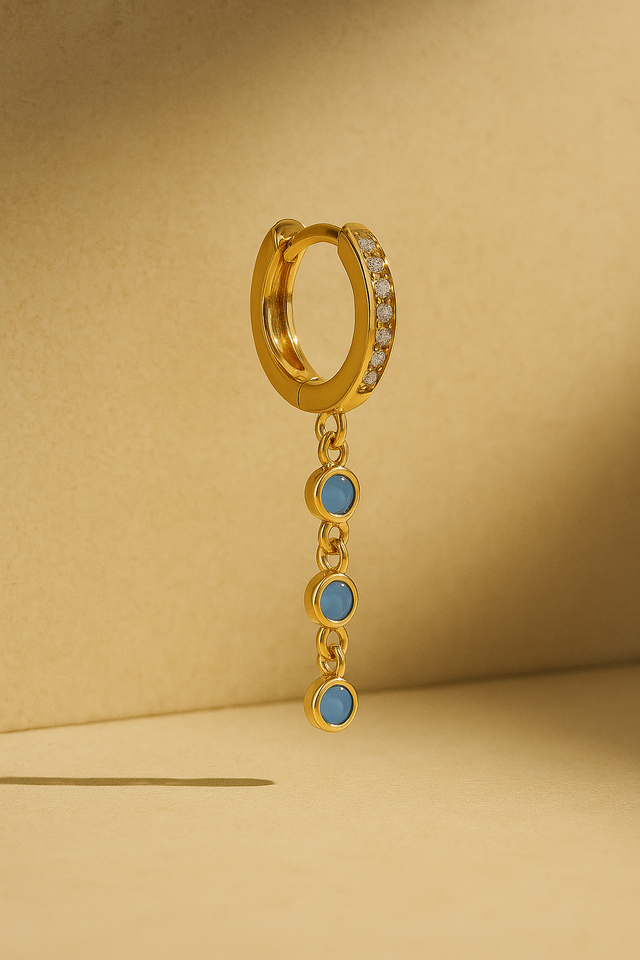 Waterfall turquoise & white stones gold vermeil huggie
