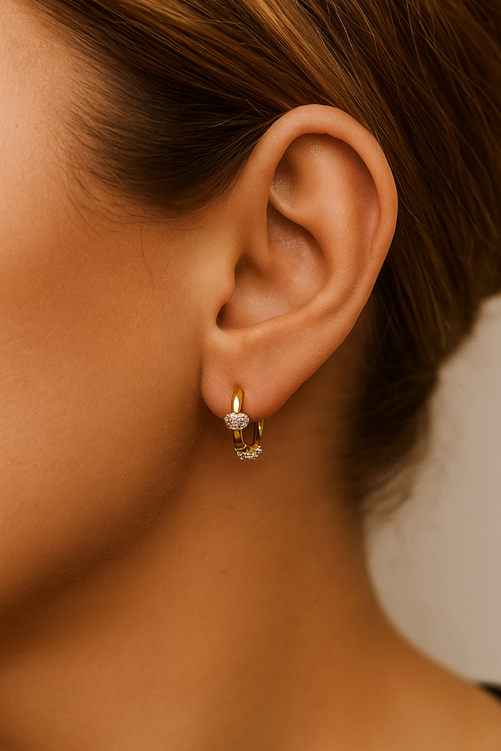 Zeina Gold Pavé Huggie Earring model zoom