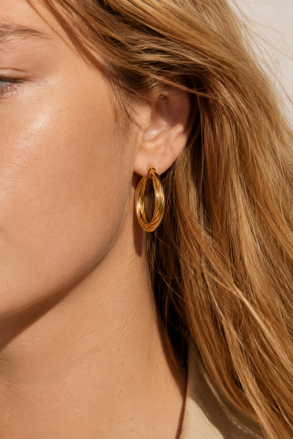Allegra 3 cm Gold Plated Twisted Hoops