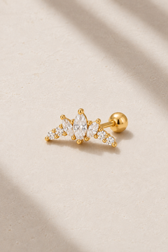 Couronne Gold Ball Screw Stud Earring with marquise and round white CZ stones
