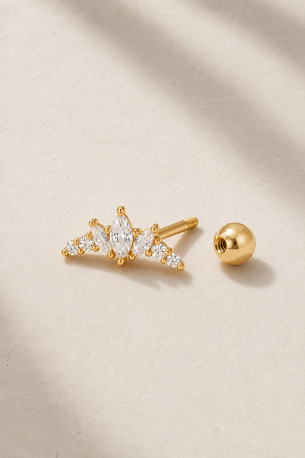 Back view of Couronne Gold Ball Screw Stud Earring with 4mm ball screw fastening