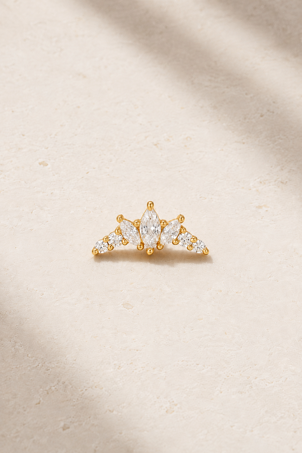 Couronne Gold Stud Earring with marquise and round white CZ stones