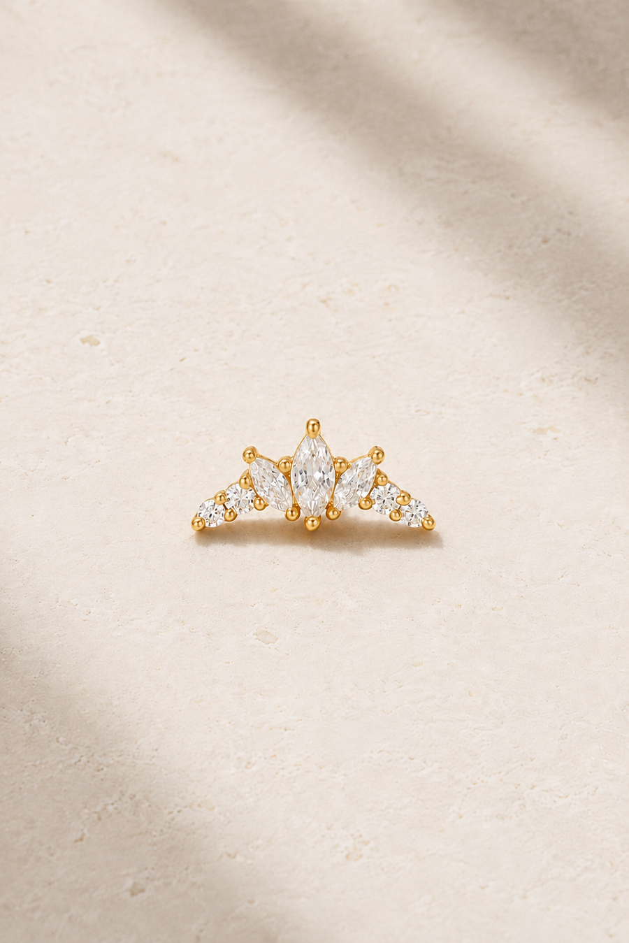 Couronne Gold Stud Earring with marquise and round white CZ stones