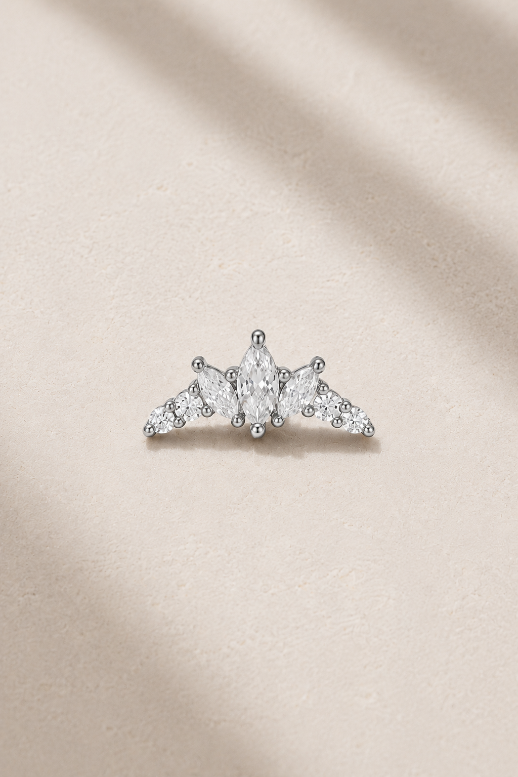 Couronne Silver Stud Earring with marquise and round white CZ stones