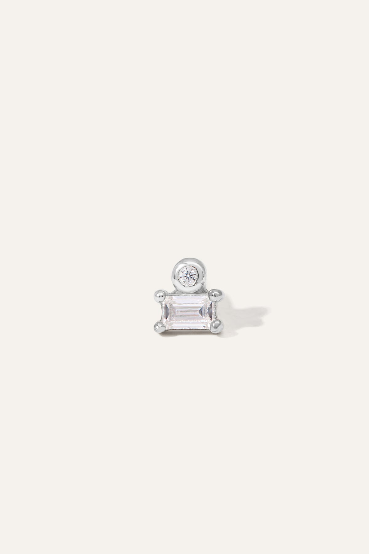 Super Mini Baguette Silver Stud Earring (ball screw)