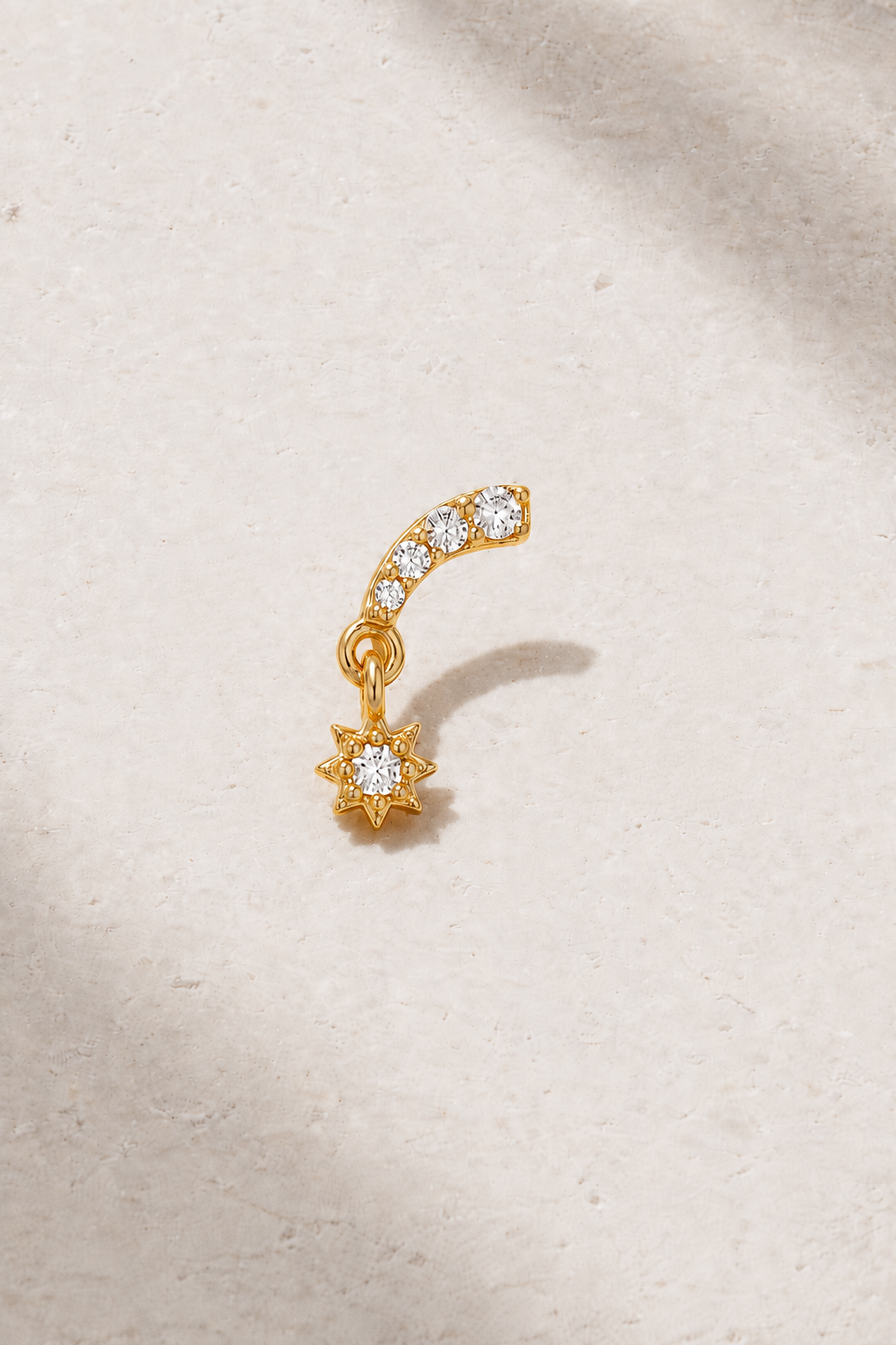 Étoile Gold Stud Earring with white CZ stones and dangling star charm