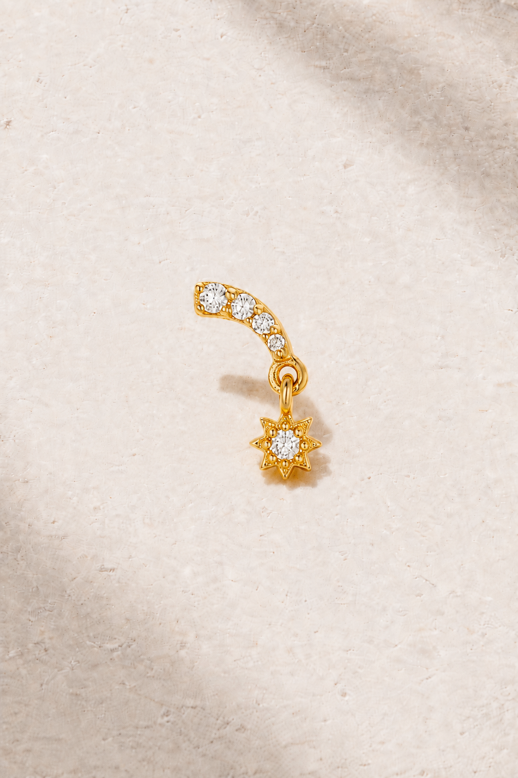 Étoile Gold Stud Earring with white CZ stones and dangling star charm