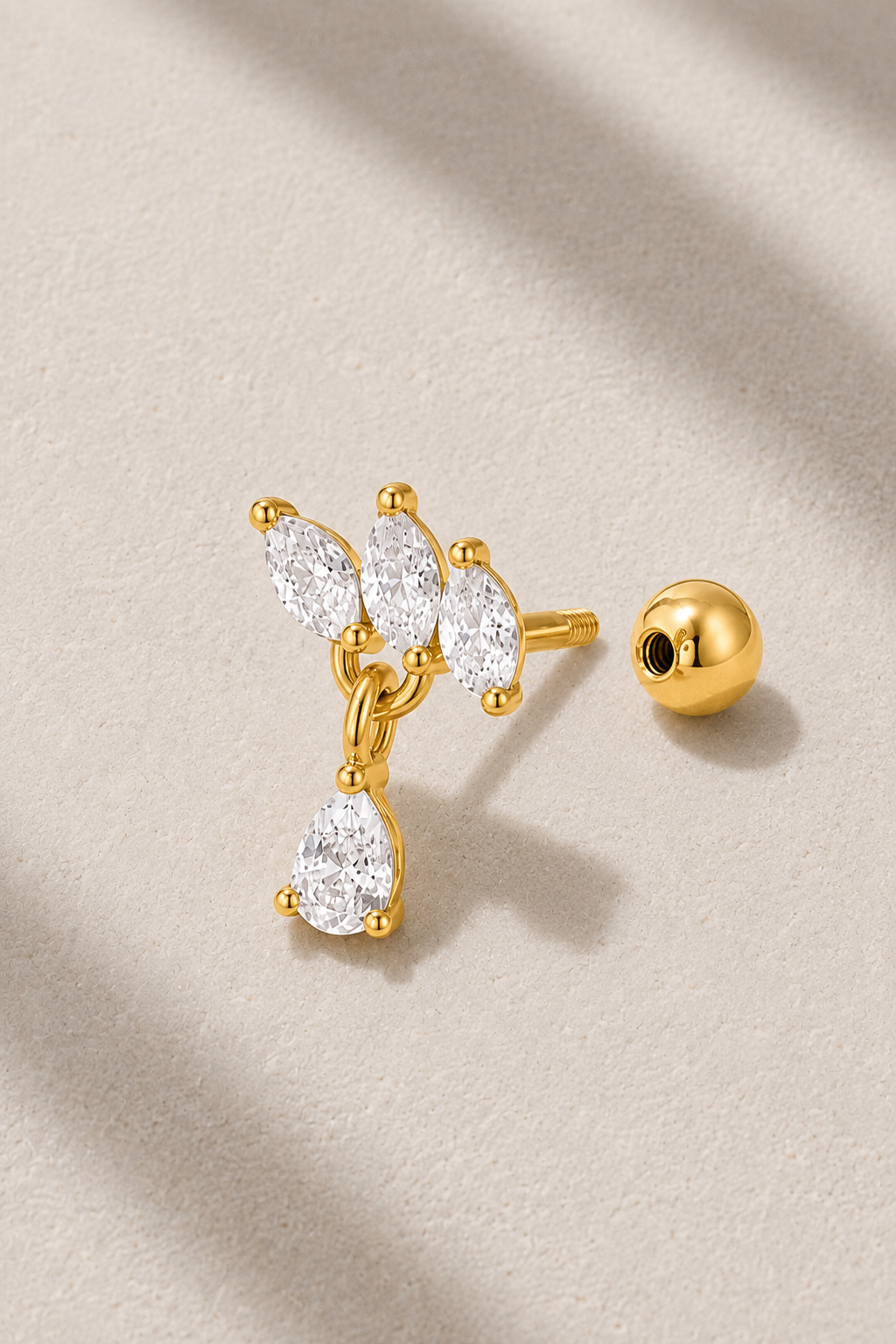 Back view of Fleur Gold Ball Screw Stud Earring with 4mm ball screw fastening