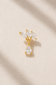 Fleur Gold Stud Earring with marquise white CZ stones and pear-cut crystal drop