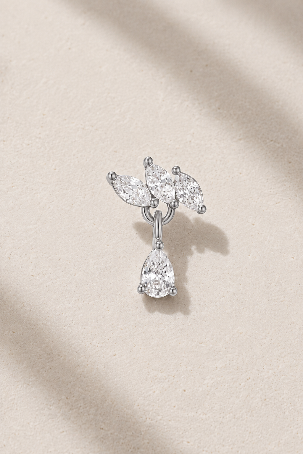 Fleur Silver Stud Earring with marquise white CZ stones and pear-cut crystal drop