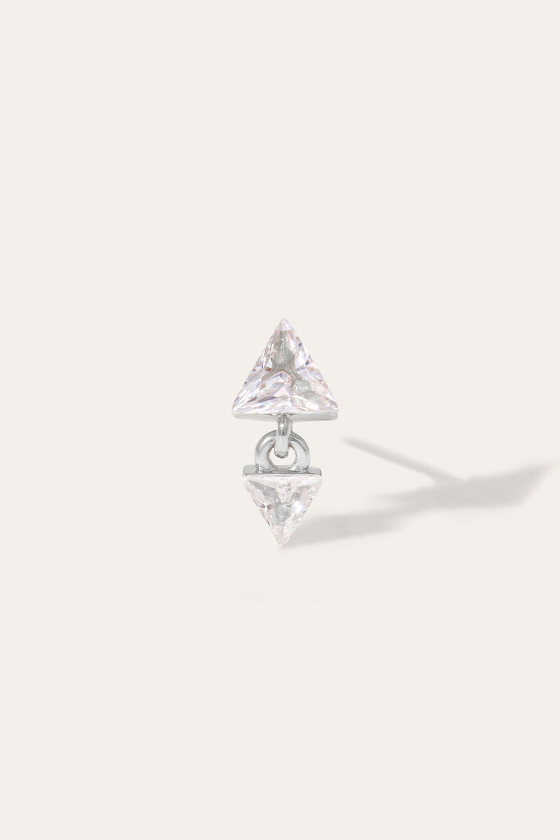 Floating Pyramid Silver Stud Earring