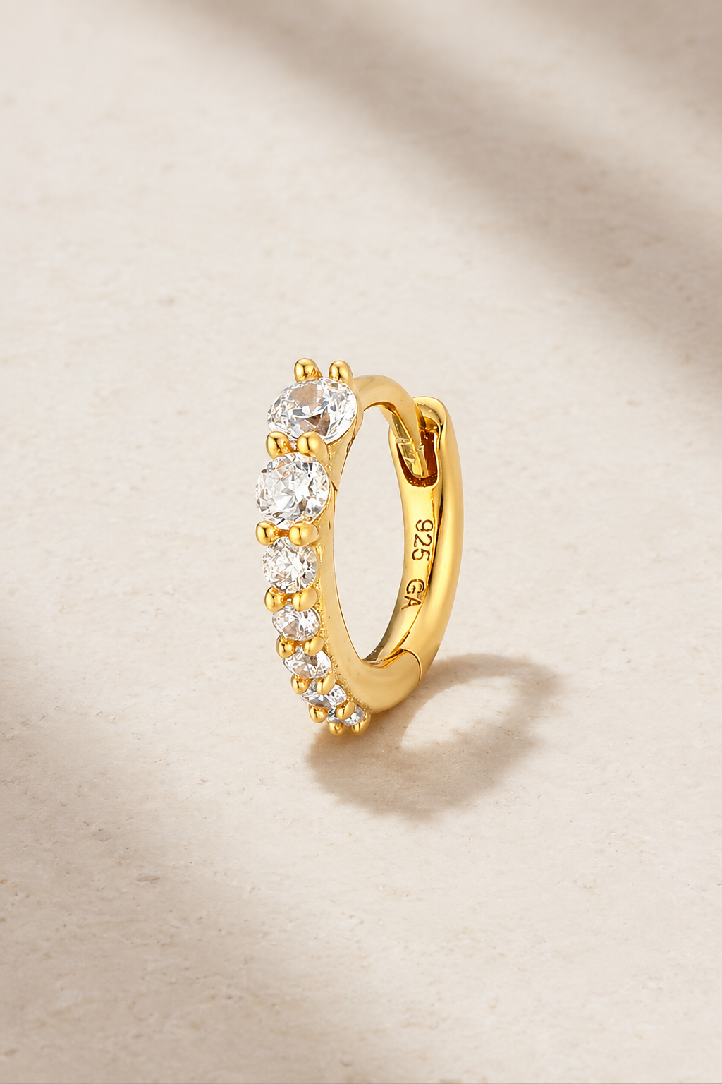 Gala Reverse Gold Huggie Earring 8.5mm with reverse graduated white CZ stones