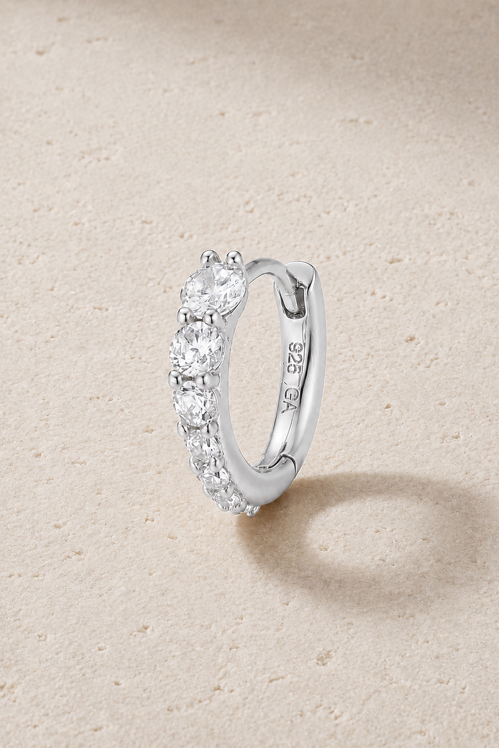 Gala Reverse Silver Huggie Earring 8.5mm with reverse graduated white CZ stones