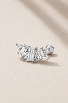 Lumière Silver Ball Screw Stud Earring with baguette and round white CZ stones