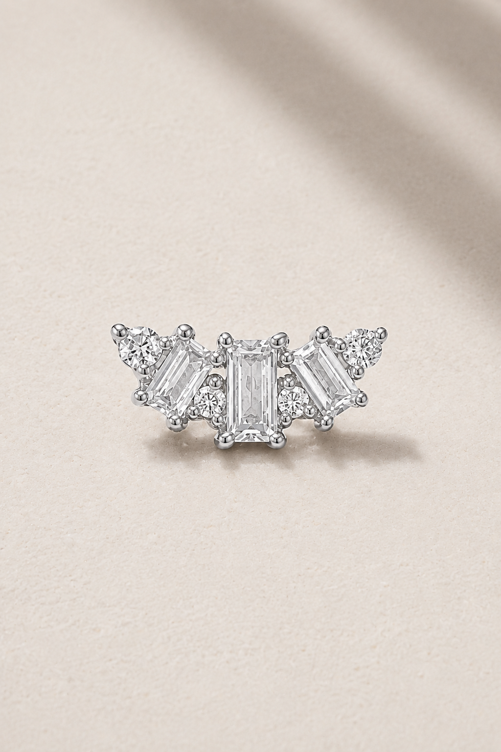 Lumière Silver Stud Earring with baguette and round white CZ stones