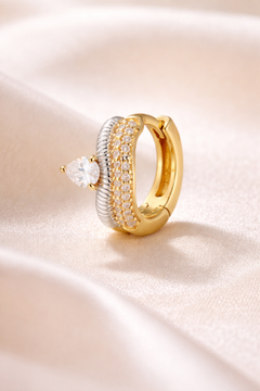 Close up Maura mixed metal huggie earring 925 sterling silver gold plating pavé stones