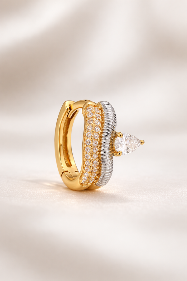 Maura two tone huggie earring gold and silver pavé pear stone Galleria Armadoro