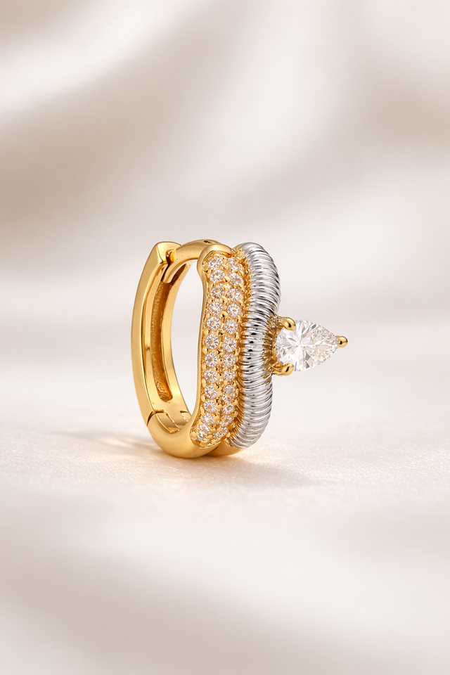 Maura two tone huggie earring gold and silver pavé pear stone Galleria Armadoro