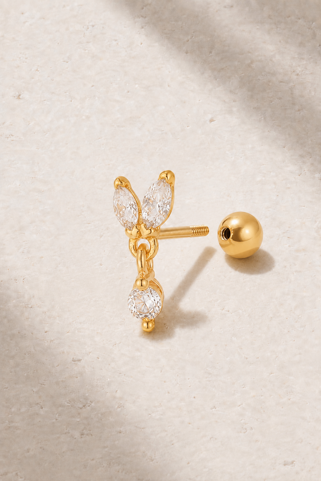 Back view of Papillon Gold Ball Screw Stud Earring with 4mm ball screw fastening