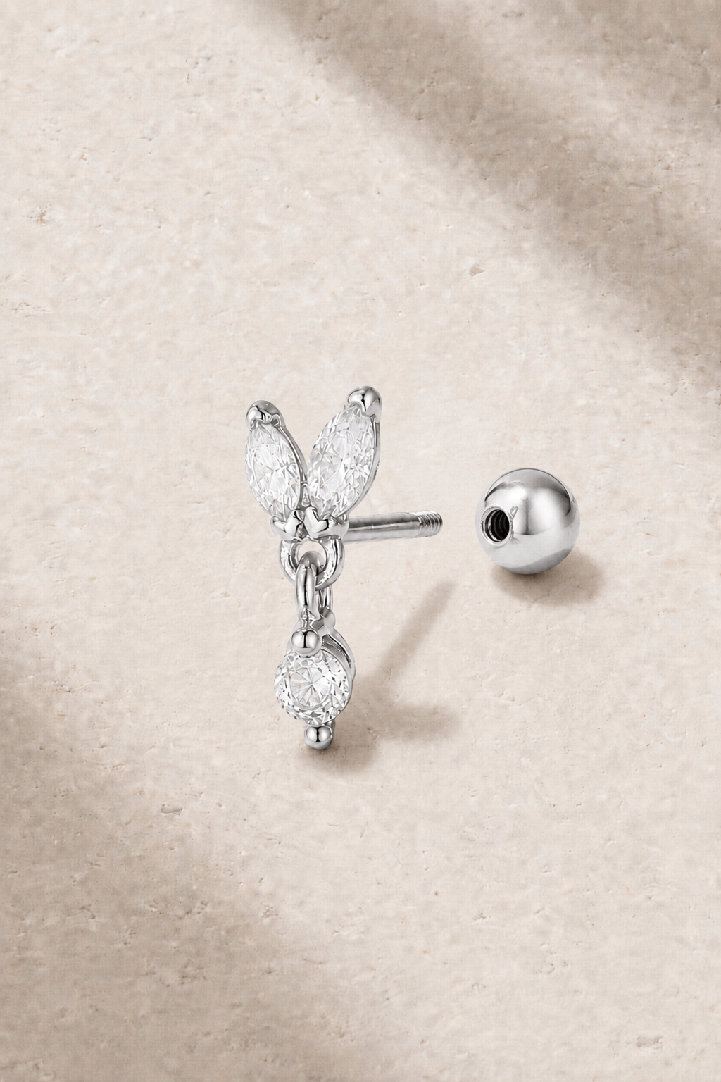 Back view of Papillon Silver Ball Screw Stud Earring with 4mm ball screw fastening