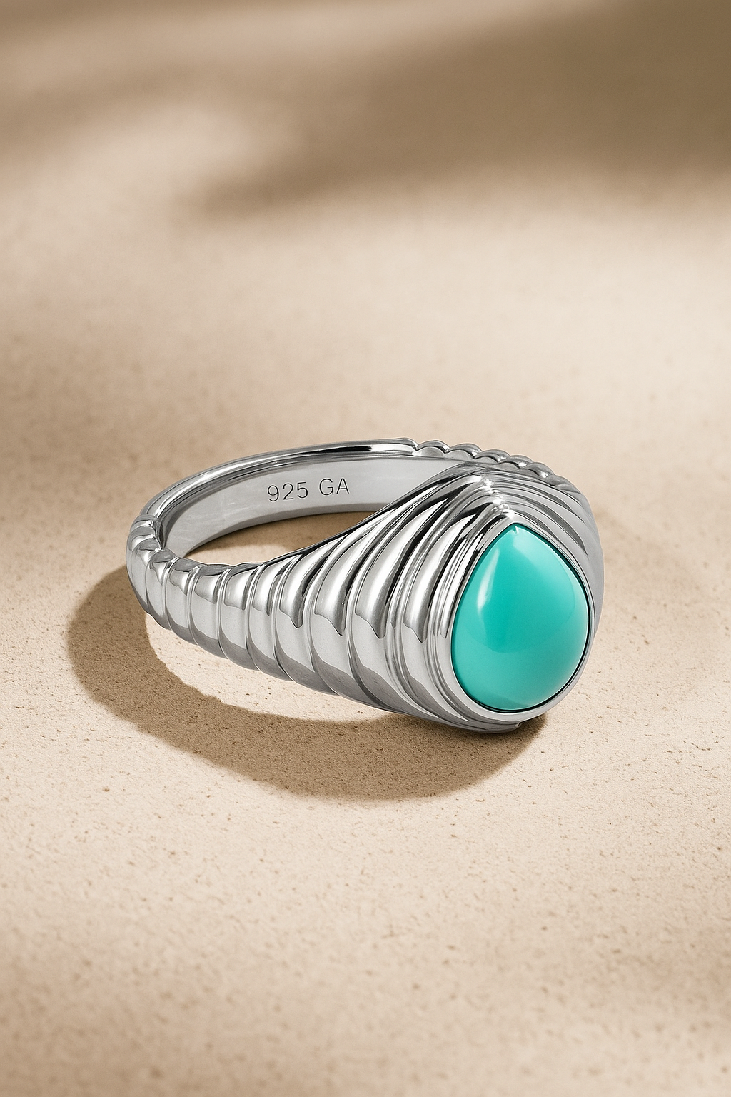 Ridge Teardrop Turquoise Silver Ring