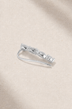 Riviera Silver Ear Climber worn on ear with sparkling white CZ stones