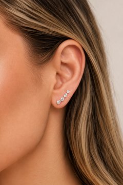 Riviera Silver Ear Climber worn on ear with sparkling white CZ stones