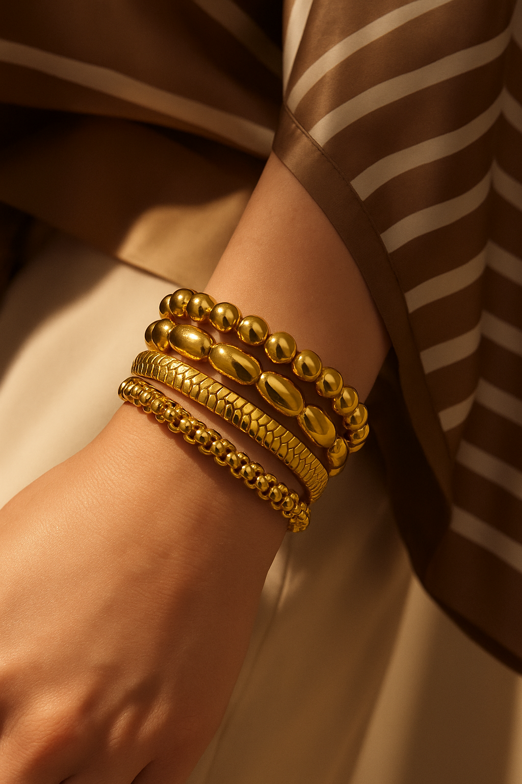 Oval Beaded Gold Plated Bracelet
