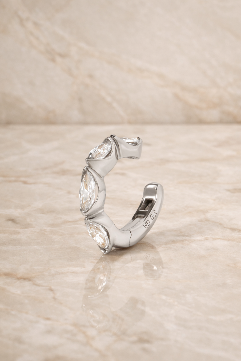 Tasha marquise sterling silver ear cuff with white CZ stones front view